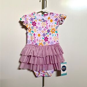 Bird & Bean | NWT Floral Ruffle Kids Dress - Pink and Purple